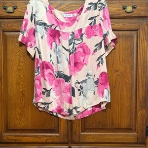 Calvin Klein Pink and Gray Floral Blouse